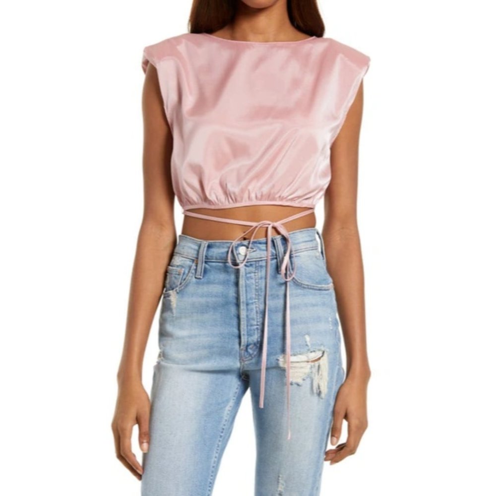 New WAYF Aliso Women's Size XL Mauve Pink Sleeveless‎ Tie Button Back Crop Top